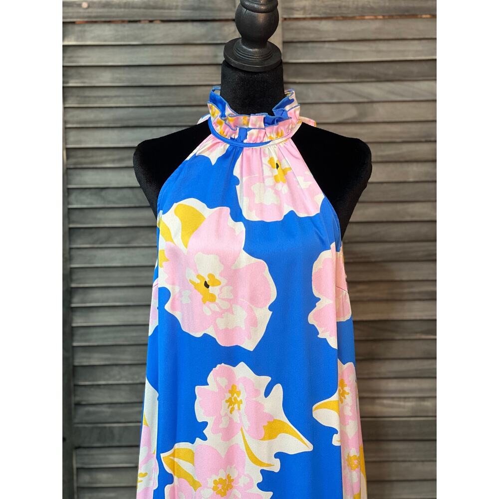 Umgee Blue Pink Tropical Floral Hi-Low Resort Vacation Maxi Dress NWT Large - Picture 4 of 8